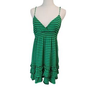 Victoria's Secret Pink Green Black‎ Striped Ruffle Hem Camisole Dress Size L